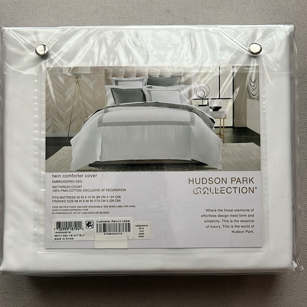 Hudson Park Collection 500TC Embroidered Geo Duvet Cover, Twin NEW w/Tag - Picture 4 of 6